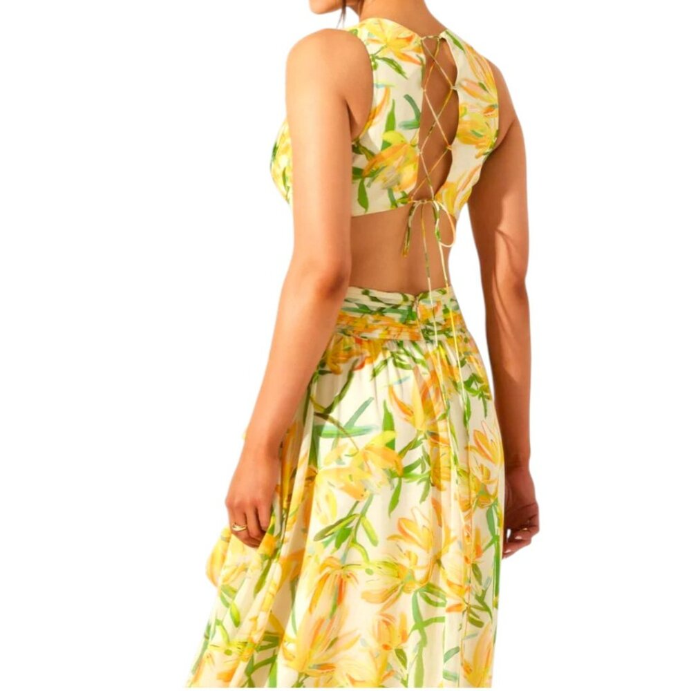ASTR The Label Alyssa Ruffle Floral Pleated Cut-Out Maxi Dress Size M - Picture 3 of 13
